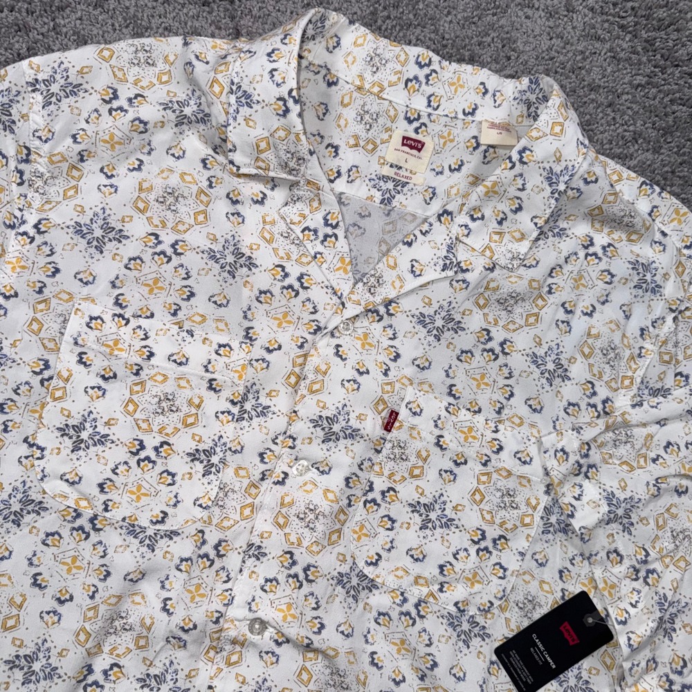 Levi's Classic Camper Mens Relaxed Fit Geometric Print White Large NEW